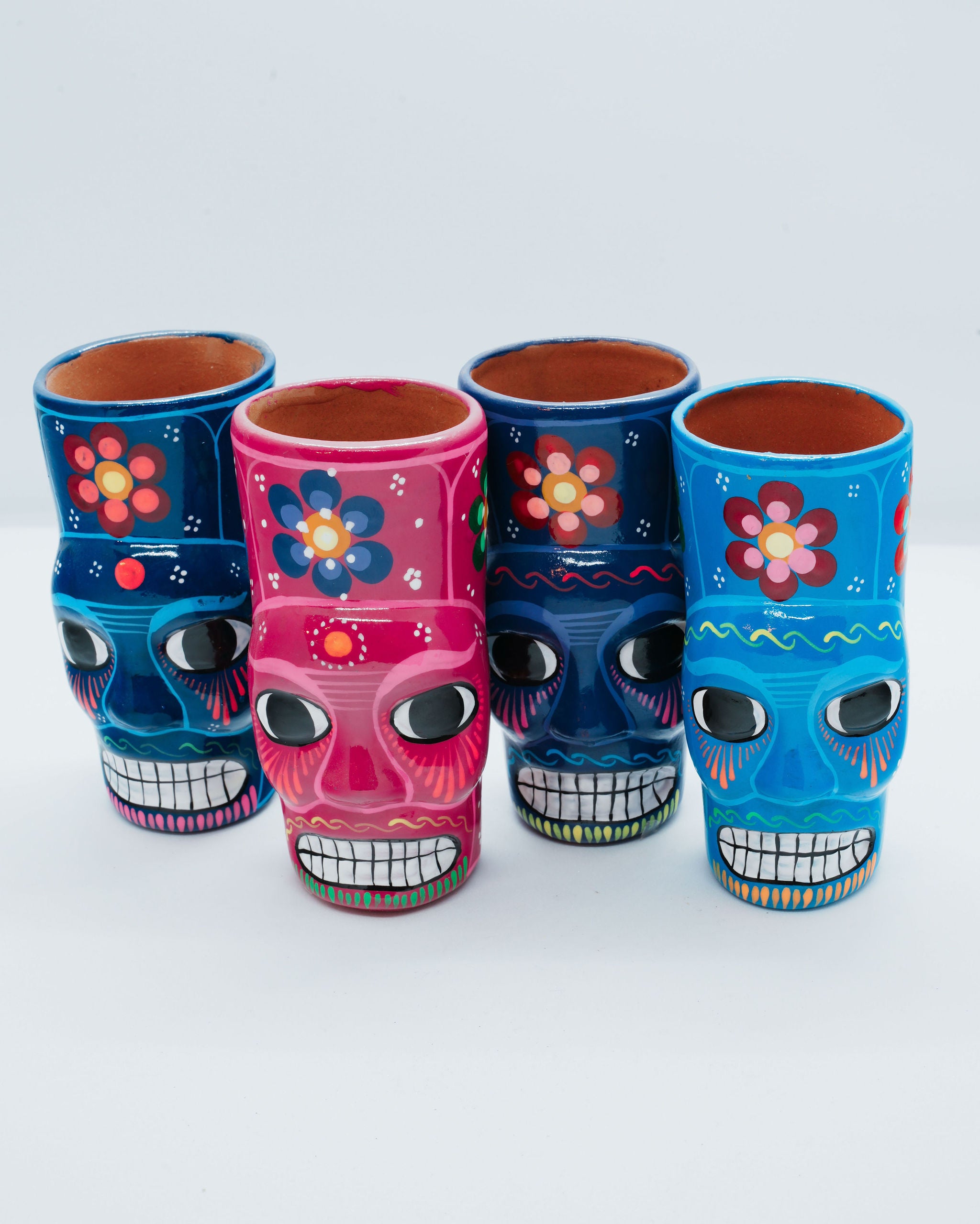 Multicolor Hand-Painted Tequila Shot Glasses – Olmecan Heads